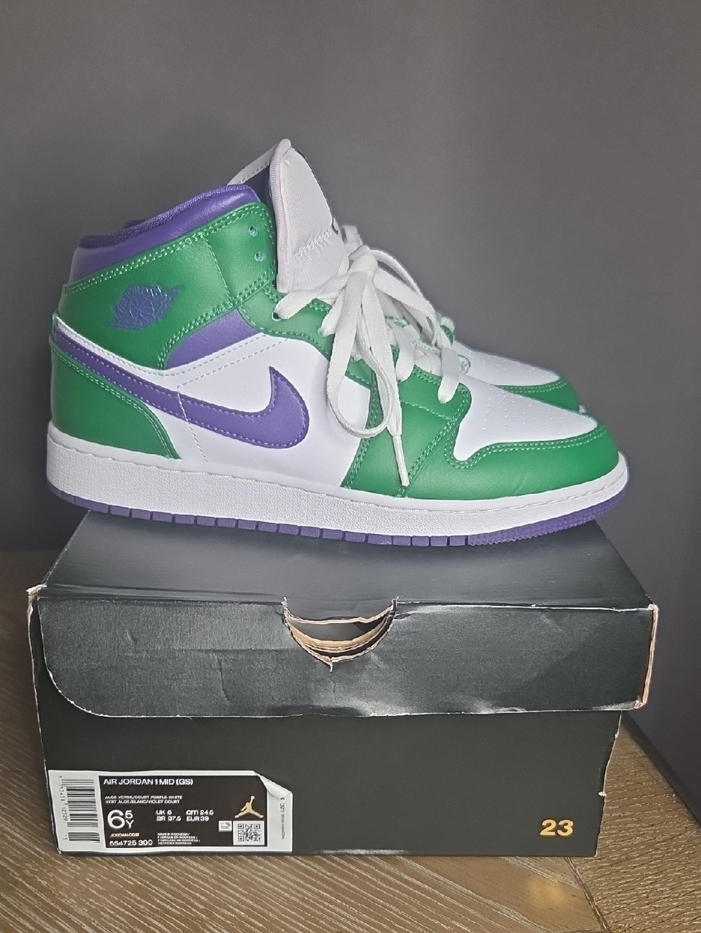 Nike Air Jordan 1 Mid White Green Purple